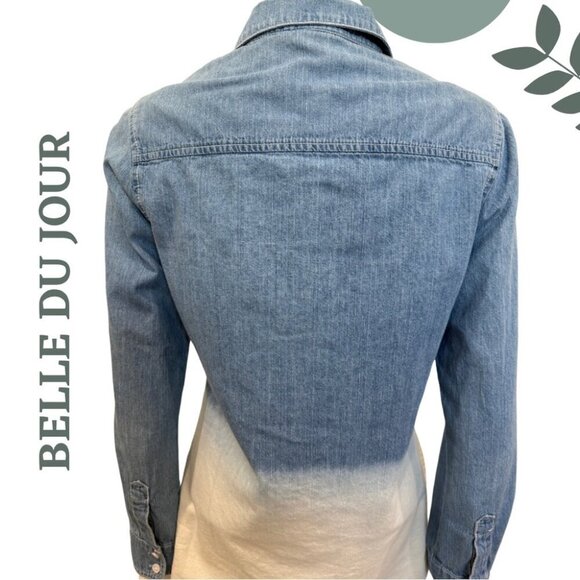 Belle du Jour Ombré Denim Shirt | Blue to Cream Fade | Button Front Size Medium - Picture 4 of 6